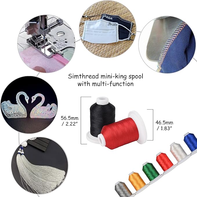 Simthread Embroidery Thread with Storage Box - 12 Options - 800 Yards/Spools, 9 Regular Colors for Embroidery and Sewing Machine