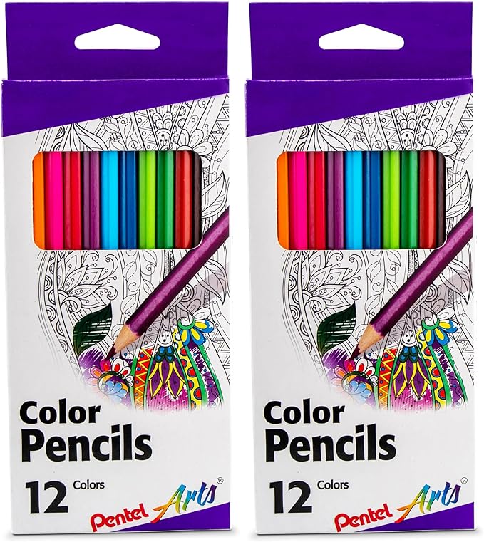 Pentel Arts Colored Pencils, Assorted Colors, Set of 12 (Pack of 2)