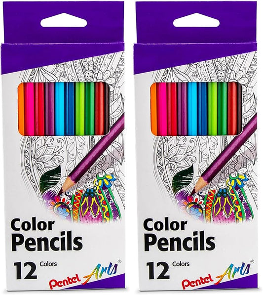 Pentel Arts Colored Pencils, Assorted Colors, Set of 12 (Pack of 2)