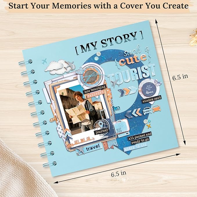 Polaroid Scrapbook Photo Album, 6.3"x6.3" DIY Scrapbook Album Hardcover Kraft Paper with 20 Sheets 40 Pages, Stylish Memory Book for Wedding, Anniervsary, Family, Travel, LightBlue