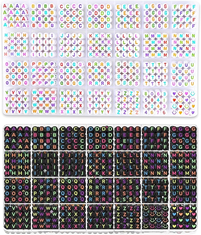 L'EclatDina 2 Box Letter Beads Kit, 1900 PCS Set Alphabet Beads for Bracelets, Round Number & Heart, 5m Elastic String for Jewelry Making, Gift for DIY Friendship Bracelets