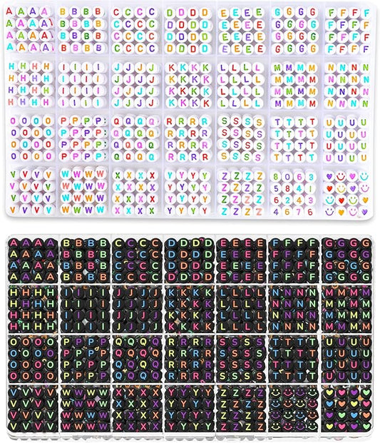 L'EclatDina 2 Box Letter Beads Kit, 1900 PCS Set Alphabet Beads for Bracelets, Round Number & Heart, 5m Elastic String for Jewelry Making, Gift for DIY Friendship Bracelets