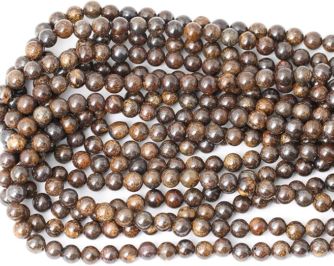 cheavian 45pcs 8mm natural bronzite gemstone round loose beads for jewelry making diy handmade 1 strand 15"