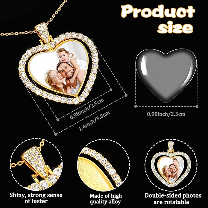 Hicarer 24 Pcs Rhinestone Pendant Trays Set Including 8 Heart Shape Double Sided Blank Pendant Charms with 16 Glass Domes Blank Discs Necklaces Halloween Jewelry Making