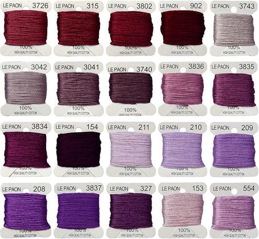 Premium Rainbow Color Embroidery Floss bobbins - Cross Stitch Threads - Friendship Bracelets Floss - Crafts Floss - 20 Bobbins Per Pack Embroidery Floss, Dark Violet Gradient