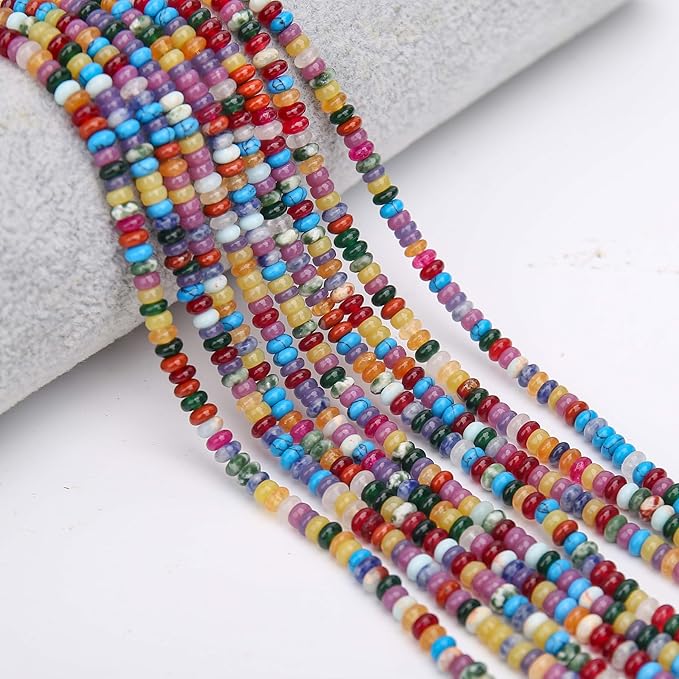 2 Strands (300PCs) Mix Color Rondelle Beads, 2 * 4mm Gemstone Loose Spacer Abacus Disk Beads for DIY Bracelet Necklace Earrings Jewelry Making, Craft Supplies Beading Kit (Type 4)