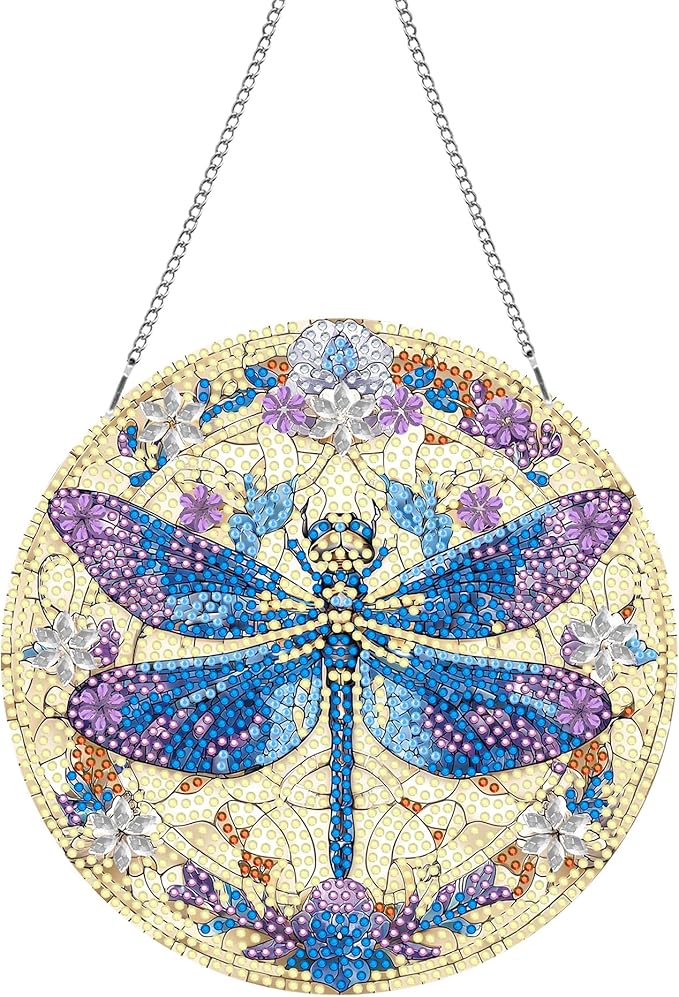 Hanging Diamond Art Kits for Adults Dragonfly – 8x8 Inch Double-Sided Acrylic Board DIY Crystal Diamond Suncatcher Pendant, Sparkling Home Wall or Window Decoration Handmade Gift