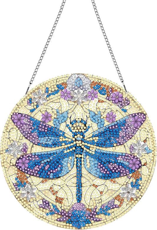 Hanging Diamond Art Kits for Adults Dragonfly – 8x8 Inch Double-Sided Acrylic Board DIY Crystal Diamond Suncatcher Pendant, Sparkling Home Wall or Window Decoration Handmade Gift