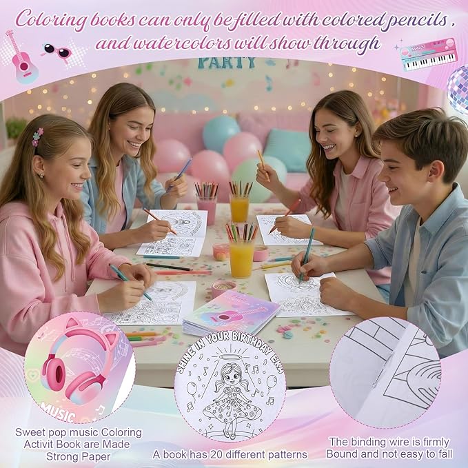 Liliful 144 Pcs Sweet Pop Music Coloring Book Bulk Music-Inspired Mini Coloring Books, Ideal for Leisure Relaxation, Party Favors & Music Enthusiast Gifts