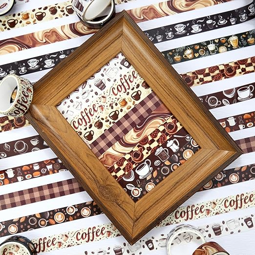 12 Rolls Washi Tape Set, Coffee Themed Decorative Tape Vintage Watercolor Brown Cafe Caffeine Masking Tape for Journaling Supplies,Junk Journal, Scrapbooking,Planner,DIY Arts & Crafts Supplies