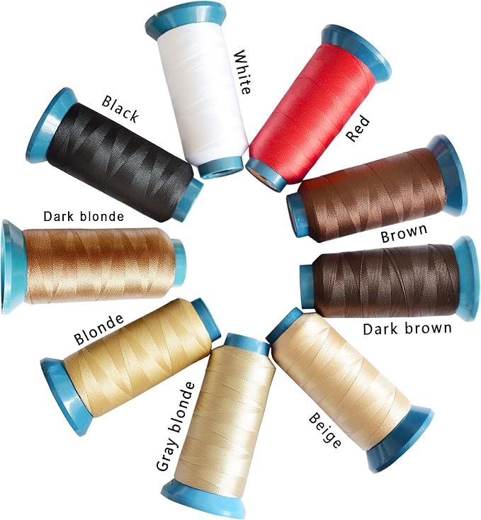 Hair Weaving Thread with C/J/I/T Needles 1500 Yards 210 D Strength Polyester Thread Sewing Thread for Making Wigs Hair Extension Kit (White)