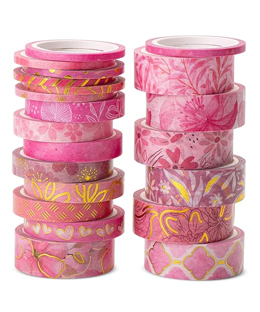 Mr. Pen- Washi Tape Set, 21 Rolls, Floral Pink, Decorative Tape with Measure Tape, Scrapbook Washi Tape for Journaling, Craft Tape, Mother's Day