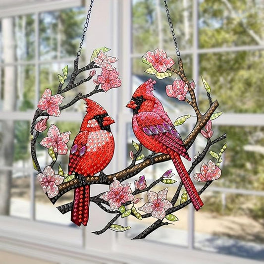 Generic DIY Hanging Diamond Pendant Special Shaped Crystal Diamond Art Painting Ornament Single Sided for Window Home Garden Wall Door Decor-Cardinal