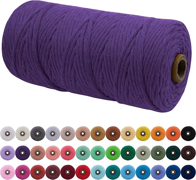 JeogYong Single Strand Macrame Cord 3mm x 109 Yards (328 Feet) Soft Cotton Rope Macrame Yarn 3 mm Macrame Cord, Macrame Supplies for Crafts Wall Hangings Plant Hangers Decorations (Deep Purple)