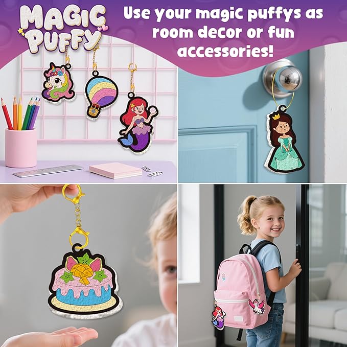MZYTOZA 3D Art Kit Aqua Magic Puffs Princesses & Unicorns, Stocking Stuffers, 15 Mess-Free Paint by Number Craft for Kids, Christmas Gift Idea & Stocking Stuffer, Art Projects with Puff Markers
