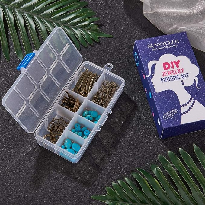 SUNNYCLUE 1 Box DIY 8 Pairs Bohemian Feather Dream Catcher Earring Making Kit Antique Bronze Feather Charm Connector, Turquoise Gemstone Beads, Earring Hooks Jewelry Supplies Beginners, Instruction