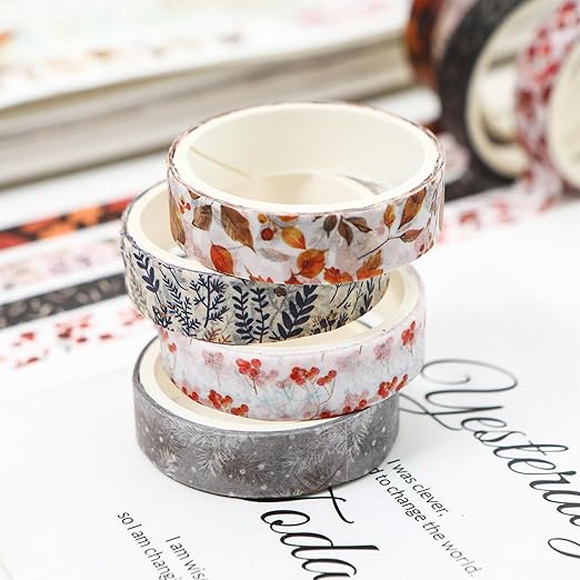 yubx flowers washi tape set 60 rolls leaves patterns decorative skinny snow masking tapes for arts, diy crafts, journals, planners, scrapbook, wrapping (winter)