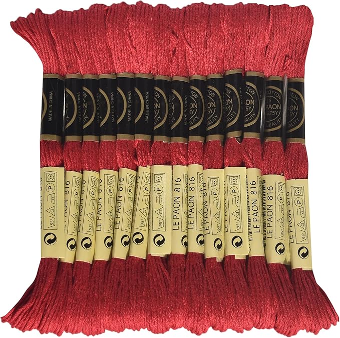 LE PAON Embroidery Floss, 14-Pack Six Strands 100% Long Staple Cotton Embroidery Thread, 8.7-Yard，Color Number：816, Garnet