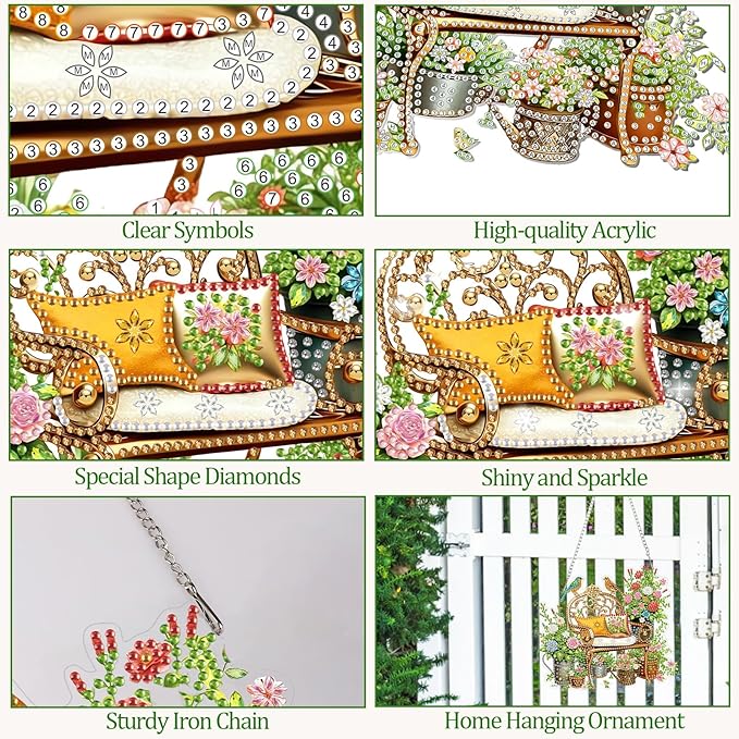 CEOVR Garden Birds Hanging Diamond Art for Adults, Spring Birds Flower Diamond Painting Pendant DIY Gem Art Wall Hanging Ornament, Acrylic Home Decor with Chain, Box Kit 7.75×7inch
