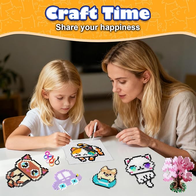 funzbo 15000 5mm fuse beads kit - 18 colors fuse beads set with 5 cat patterns, christmas gifts for kids, home school arts and crafts project, art decorations, toys gift set for girls and boys age 5+