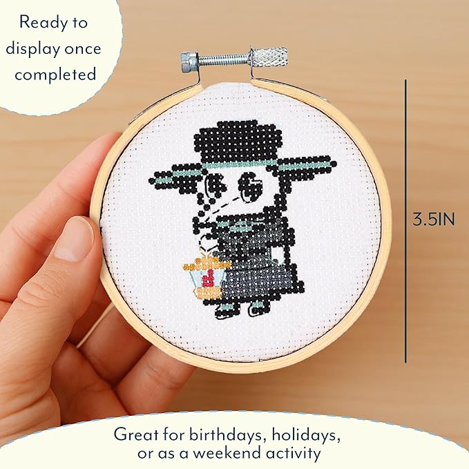 GAMAGO Plague Doctor Cross Stitch Embroidery Kit – DIY Needlework Craft Set with Hoop, Fabric, Floss & Instructions, Cute Beginner Embroidery Kit for Kids, Teens, & Adults