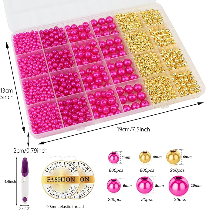 2116 PCS Pearl Beads for Bracelet Making Kit Gold Beads for Jewelry Making Kit Gold Small Spacer Bead Rose Red Pearl Bead for Crafting Charms Necklace Earrings DIY Craft for Women Adult