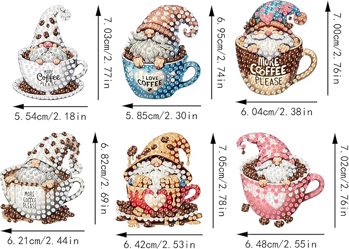 Masendp 6 Pieces Diamond Painting Keychain Coffee Diamond Art Jewelry Double Sided 5D Diamond Painting Kit for Beginners Adult DIY Art Craft Gifts Home Decor (Dwarf Style)
