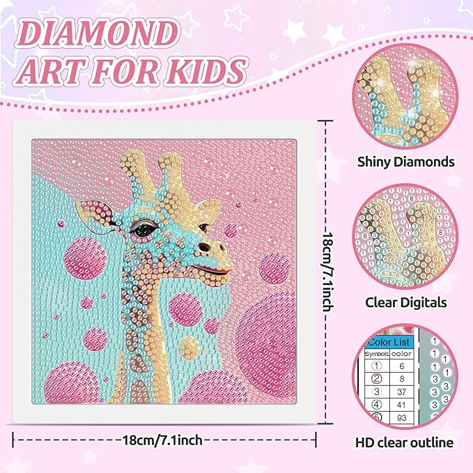 SENQAO Giraffe Diamond Art Kit for Adults with Frame Art and Crafts for Adults Ages 6-8 -10-12 Easy to DIY Diamond Art for Adults and Adult Beginners Home Wall Decoration 7.1x7.1inch