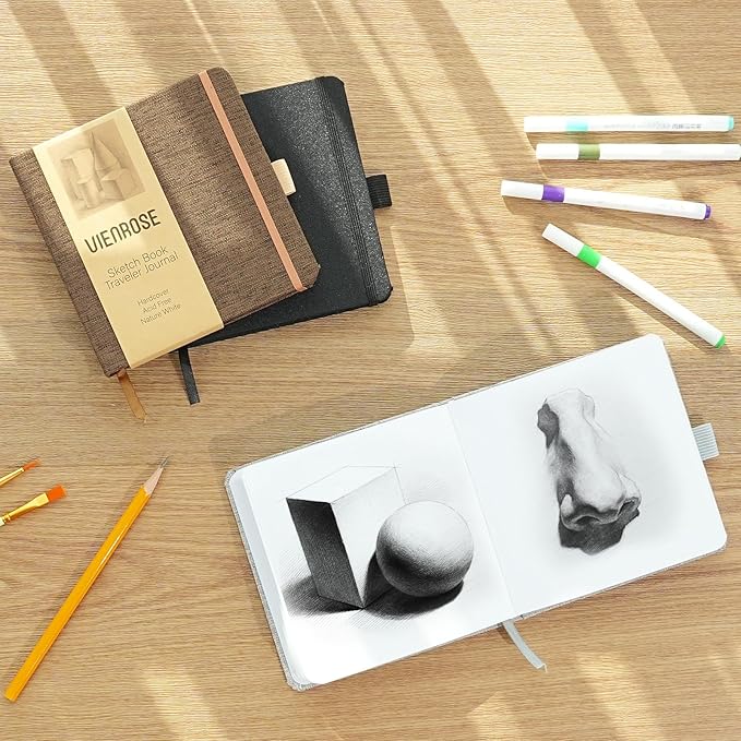 Vienrose 5.5"x5.5" Sketch Books, Linen Cover Hardbound Sketching Book with Acid-Free Paper, Drawing Pad for Kids, Beginners & Professionals, Art Supplies for Adults & Students(Grey, 60 Sheets)