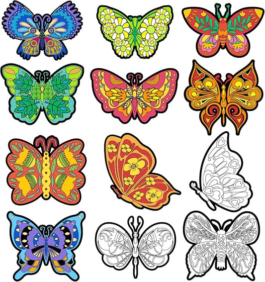 Bosctanuc 48 PCS Butterflies Velvet Coloring Cardstock - No-Mess Fuzzy Art Coloring Kit for Kids & Adults,Stress-Relief Craft Set for Classroom, Mother's Day Handmade Gifts & Spring Party Supplies
