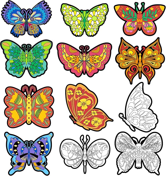 Bosctanuc 24 PCS Butterflies Velvet Coloring Cardstock - No-Mess Fuzzy Art Coloring Kit for Kids & Adults,Stress-Relief Craft Set for Classroom, Mother's Day Handmade Gifts & Spring Party Supplies