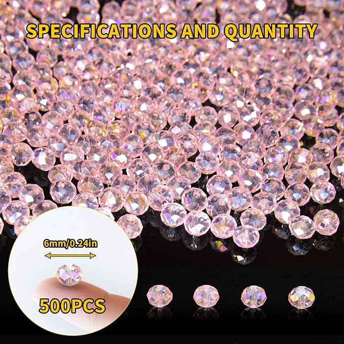 laopottbeads 500pcs 6mm crystal glass beads for jewelry making beads for bracelets necklace pendants making supplies(pink)