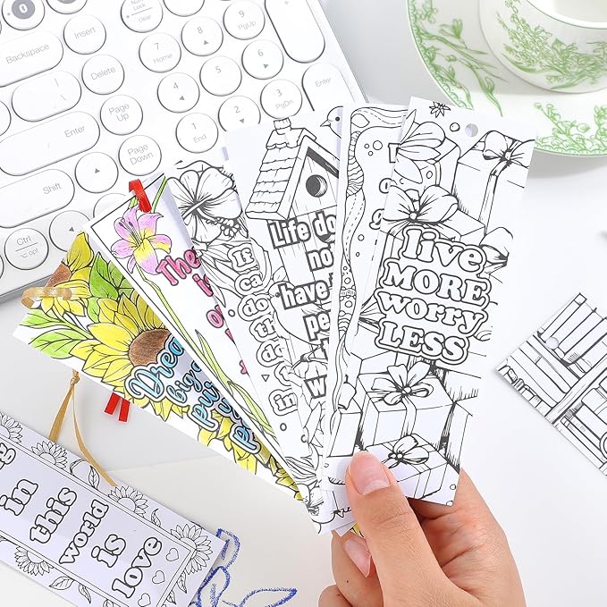 60 PCS Inspirational Quotes Coloring Bookmarks, DIY Coloring Book Markers Motivational Reading Page Holder for Students, Color Your Own Bookmark for Class Gifts, Kids, Adults, Teachers, Book Lovers