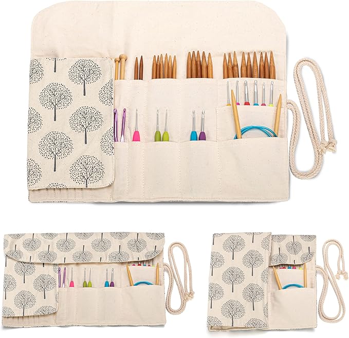 Teamoy Knitting Needles Holder Case(up to 11 Inches), Rolling Organizer for Straight and Circular Knitting Needles, Crochet Hooks and Accessories, Tree - NO Accessories Included