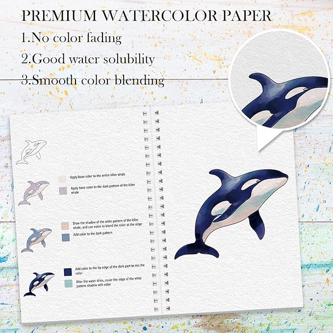Watercolor Workbook, Watercolor Workbook Paint Book Beginner Friendly with 12 Patterns, Beginner-Friendly Watercolor Workbooks with 12 Paint Colors & Brush, Water Color Paint Set, Valentine's Day Gift