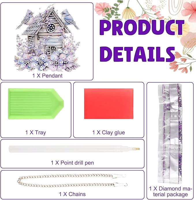 DOMROM Bird House Diamond Art Hanging Kits for Adults Beginner, Special Shaped Crystal Diamond Painting Bird Pendant, DIY Diamond Art Suncatchers Animal for Home Garden Wall Decor Gift