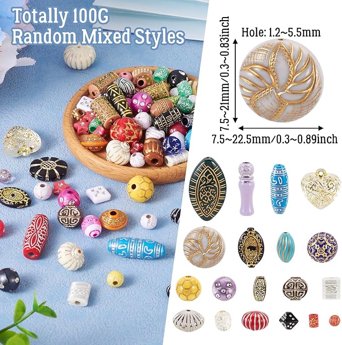 Cheriswelry Assorted Acrylic Beads for Bracelet Opaque Heart Flower Beads Colorful Metal Enlaced Aesthetic Beads Spacers for Jewelry Making Necklace Earring Keychain (100G)