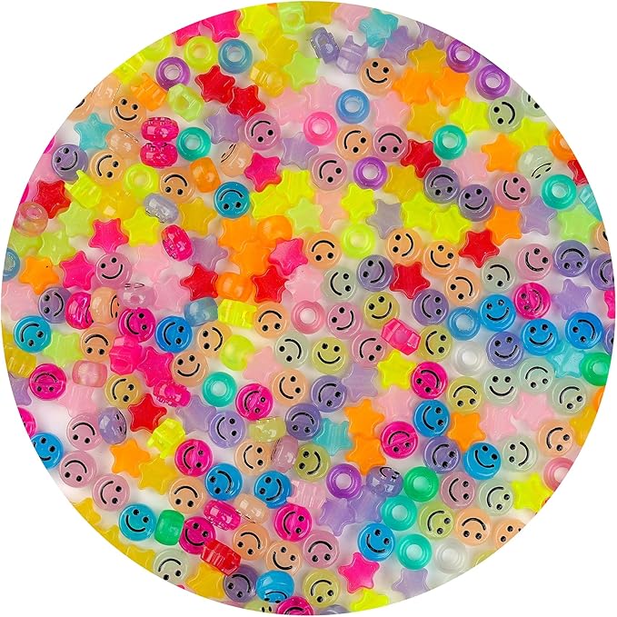 1000pcs Pony Beads, 15 Color Kandi Beads for Bracelets Making Kit, Hair Braids Crafts Jewelry Making Crafts Friendship Necklace Earrings DIY(Large Hole Luminous Mixed Color)