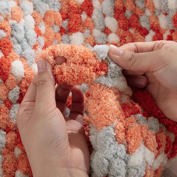 HOMBYS Chunky Tie Dye Mix Chenille Yarn for Hand Knitting, Super Bulky Jumbo Yarn for Crocheting, 3/4" Thick Soft Plush Yarn for Blankets, 8 Skein Pack (26 yds / 7.5 oz Each) Orange Grey White