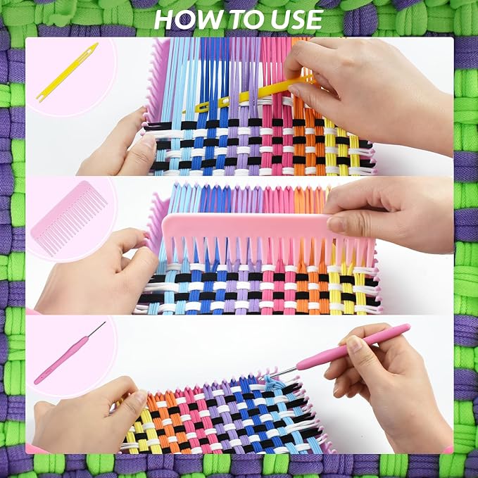 Artcome Pot Holder Weaving Loom Kit with 400 Weaving Loops of 10 Colors, Metal Crochet Hook, Shuttle, Weaving Comb, Storage Hand Bag - Potholder Loom Kit for Girls and Adults - Ideal Gift (Pink)