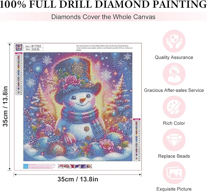 Yezavesu Christmas Diamond Art Kits for Adults, Snowman Diamond Painting Kit for Beginners, 5D DIY Round Full Drill Painting with Gem Art Craft Kits for Home Wall Decor 14x14 Inch
