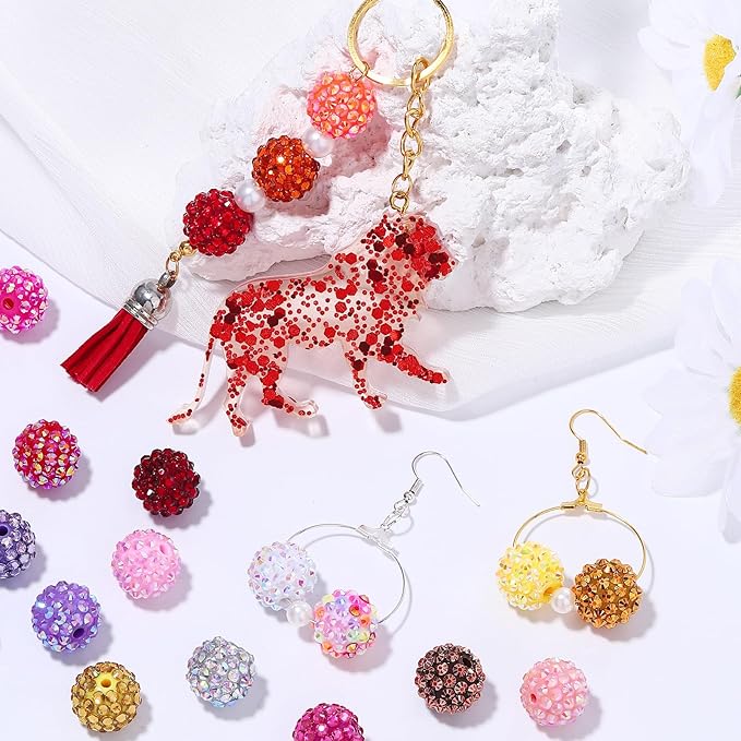 160pcs 16mm Rhinestone Beads for Craft, 32 Colors DIY Round Crystal Disco Ball Resin Rhinestone Chunky DIY Spacer Beads, for Pens, Jewelry Making, Bracelets, Necklace