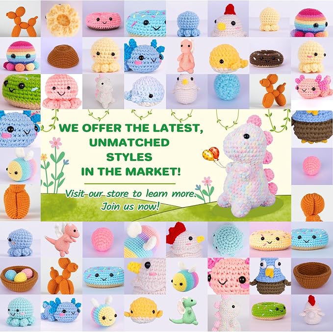 Crochetta Crochet Kit for Beginners, Amigurumi Crocheting Animals Kits w Step-by-Step Video Tutorials, Knitting Starter Pack for Adults and Kids, Jumbo Dinosaur (40%+ Yarn Content)