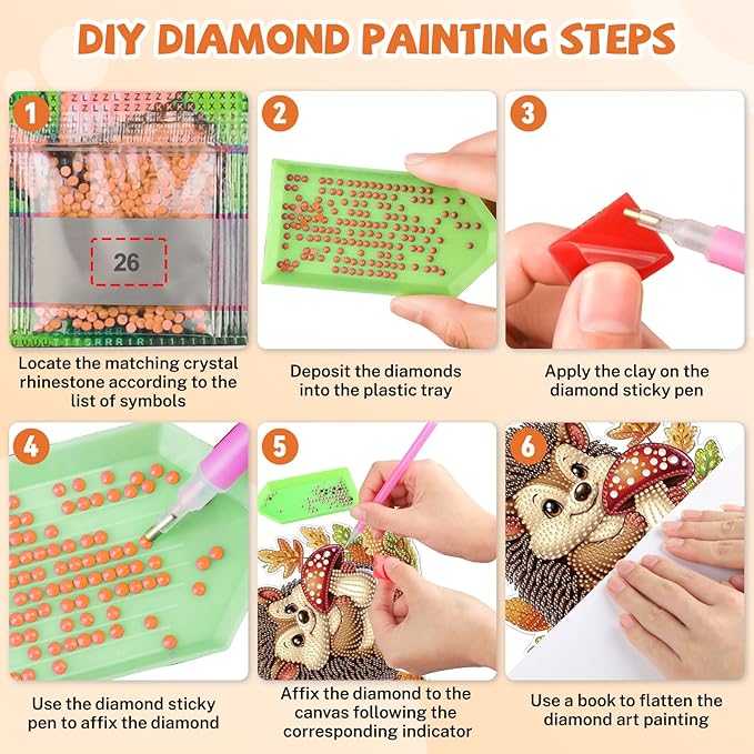 Bowetile Fall Diamond Art Hanging Kits for Adults, Hedgehog Diamond Art Suncatchers, 5D Special Shape Autumn Diamond Painting Pendant Window Ornament Gifts for Home Door Wall Decor