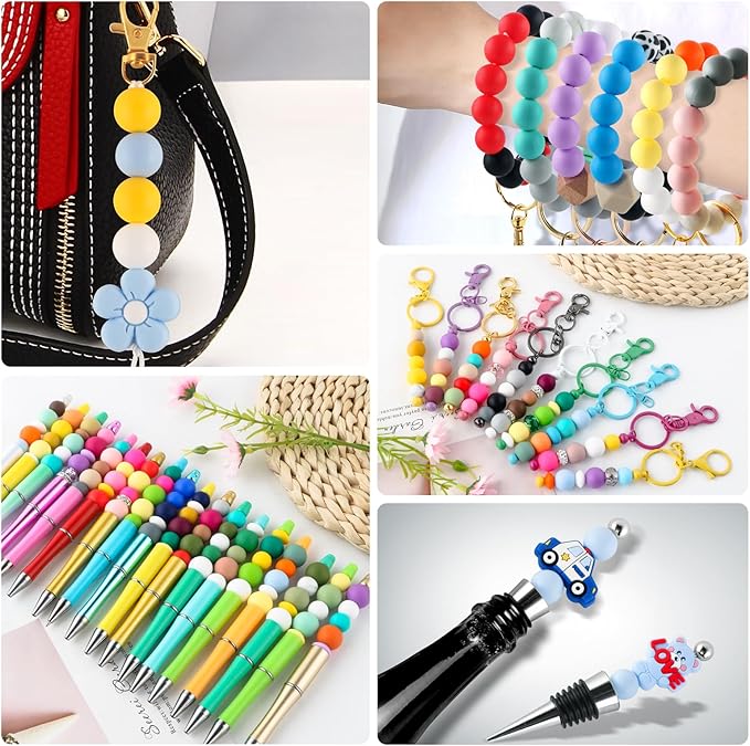 150Pcs 15mm Silicone Beads for Keychain Making Bracelet Necklace, Bulk Round Silicone Beads for Pens（Pastel Blue）