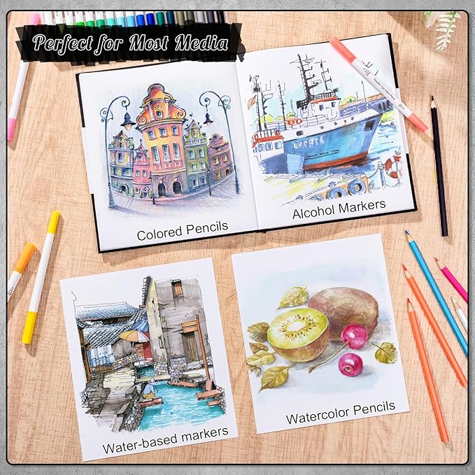 50 Sheets Hardcover Marker Paper Pad, 7.5x8.5in Alcohol Marker Paper Sketch Pad, 73lb/120gsm Heavyweight Spiral Sketch Book, Painting Coloring Drawing Paper for Beginners Artists Ideal Gift