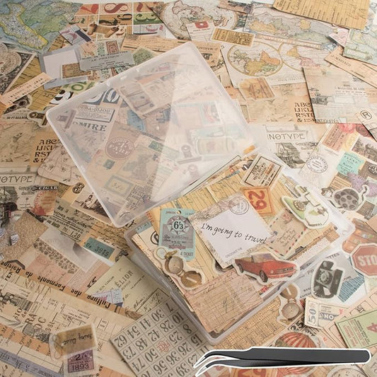 200Pcs Vintage Scrapbook Stickers, Aesthetic Junk Journal Stamping Supplies Kit, Scrapbooking Ephemera Washi Paper for Bullet Journaling Planners Diary Collage