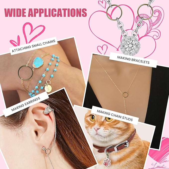 500 Pcs Double Open Jump Rings Kit, Zinc Alloy Mini Round Split Craft Jump Keychains Key Ring with Double Loops Connectors for Jewelry Making, Bracelets, Necklace, DIY (5, 6, 8, 10, 12mm)