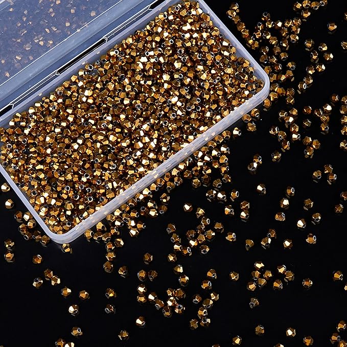 laopottbeads 1100pcs 4mm bicone crystal glass beads for jewelry making, sparkling mini beads for suncatchers, diy bracelets & craft projects (coffee gold)