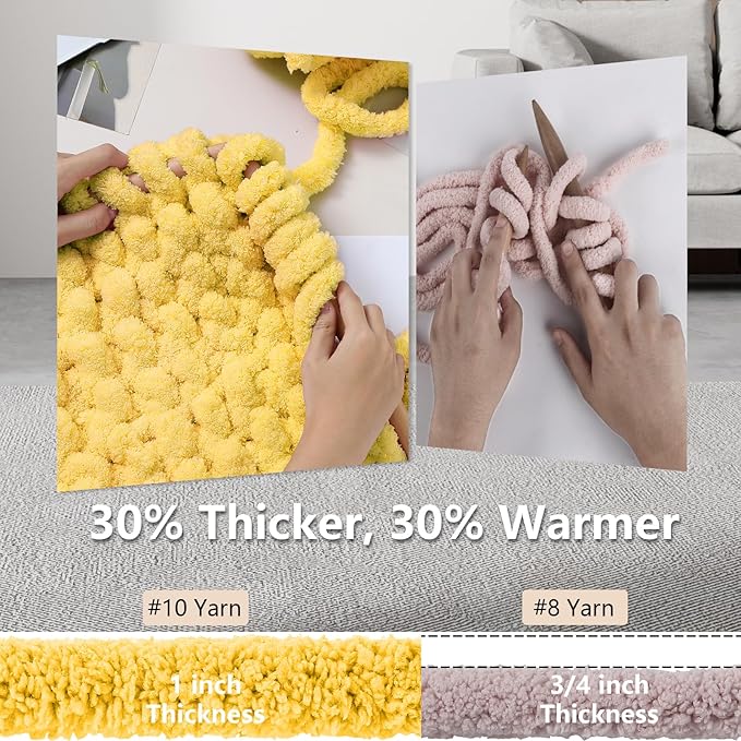 Chunky Yarn for Hand Knitting - #10 Chunky Chenille Yarn, Jumbo Big Thick Chunky Yarns for Crocheting, Super Bulky Chunky Knit Blanket Yarns, 8 Skein (25 yds 8 oz Each Skein), Yellow
